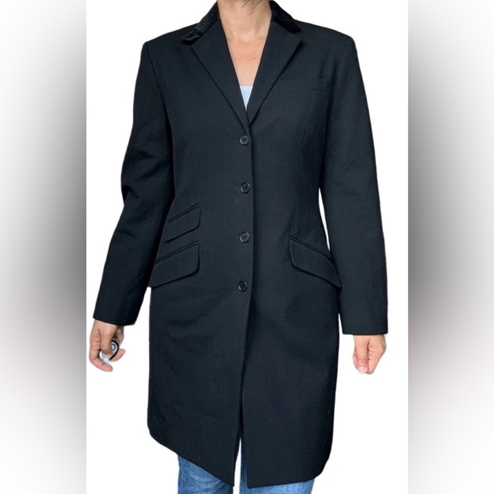 Ralph Lauren Black Wool Blend Classic Trench Coat Blazer Single Breasted Size 8